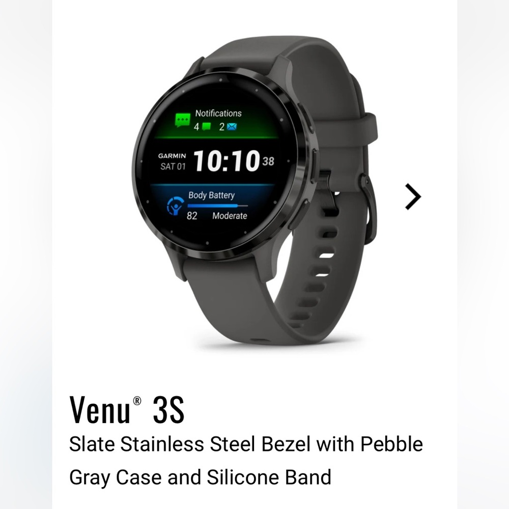 Venu® 3S Slate Stainless Steel Bezel with Pebble Gray Case and Silicone Band